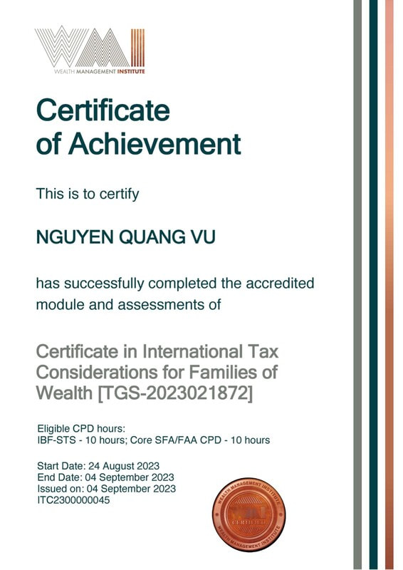 International Tax Considerations certificate